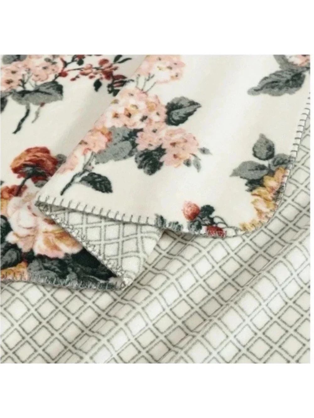 Laura Ashley ~ Rosemore Tan Floral Reversible Coco Flannel Throw Blanket 50 X 70